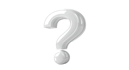 Glossy white question mark, smooth and rounded, isolated on black backdrop