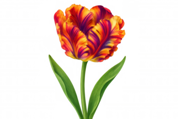 Parrot tulip flower showcasing vibrant variegated petals, creating beautiful colorful abstract patterns on transparent background