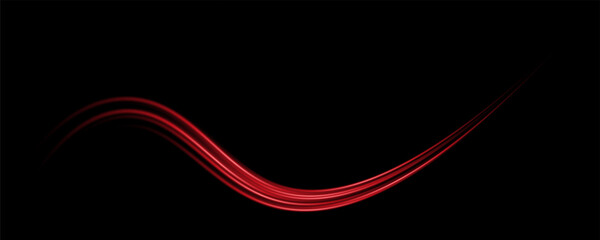 Abstract red speed light lines neon ring glowing circle round movement on black background vector illustration.