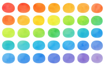 Watercolor rainbow color palette creating a vibrant artistic pattern with gradient circles and transparent background
