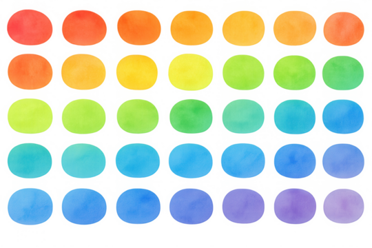Watercolor rainbow color palette creating a vibrant artistic pattern with gradient circles and transparent background