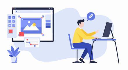 Creative designer passionately working on a new project, crafting compelling visuals, using editing software, showcasing artistic talent and modern graphic design skills