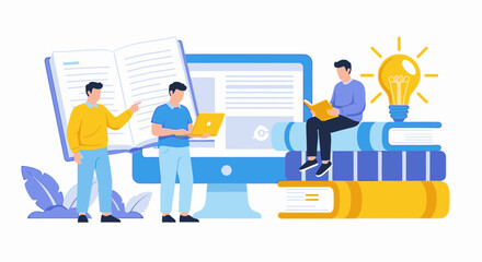 Obraz premium Team collaboration with digital learning tools sparks innovative ideas and creative problem solving, enhancing education and skill development for bright futures