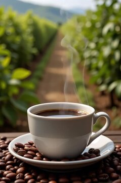 cup of coffee with beans