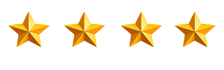 Four golden, five-pointed stars in a row, shiny, against a dark background