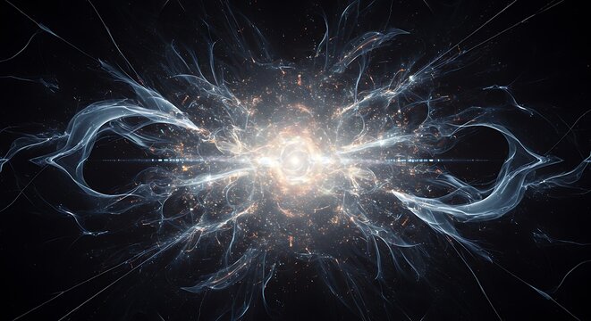Fototapeta Dynamic abstract energy burst with luminous light filaments and a brilliant central glow, depicting a powerful cosmic expansion or a futuristic scientific phenomenon