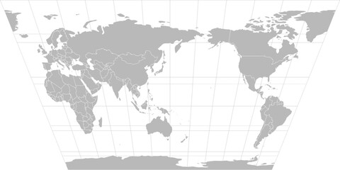 World vector map with country boundaries and graticules in APAC view (Top-Near Bottom-Far perspective, PPT-compatible & fully editable)