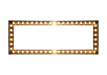 Vintage marquee light bulb sign with a glowing retro border. Realistic empty cinema premiere frame isolated on a white background