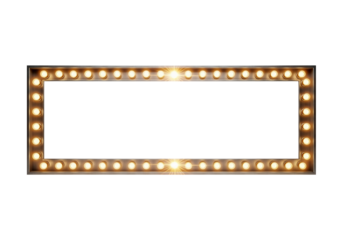 Vintage marquee light bulb sign with a glowing retro border. Realistic empty cinema premiere frame isolated on a white background