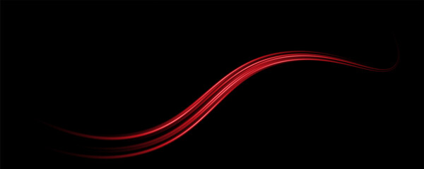 Abstract red speed light lines neon ring glowing circle round movement on black background vector illustration.