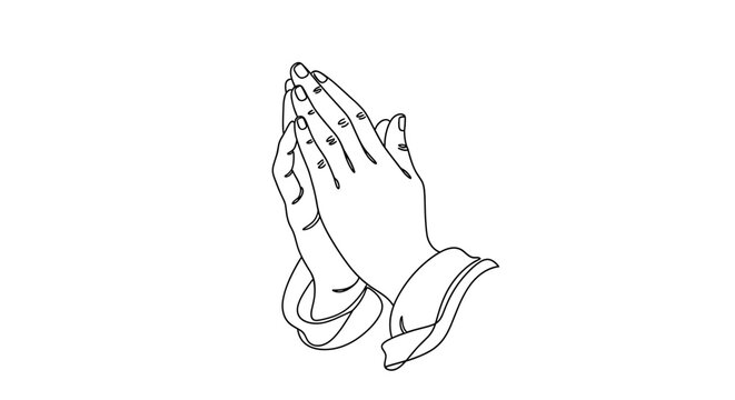 Elegant line art illustration of praying hands conveying hope, faith and spirituality with minimalist design for diverse creative projects