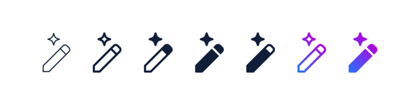 AI writing or smart edit icon set. editing pen sparkle stars symbol , Generative, generated AI logo gradient. for Artificial intelligence, intelligent content creation, seo, writing, or smart tools