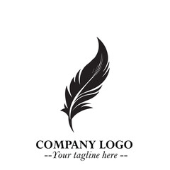 Feather Logo Symbol in Black on the White Background Minimalist Elegant Vector Illustration