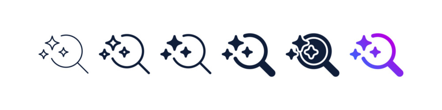 AI search or smart discovery icon , magnifying glass icon sparkle stars symbol. Generative, generated AI logo gradient. for Artificial intelligence, intelligent analysis, research, optimized data