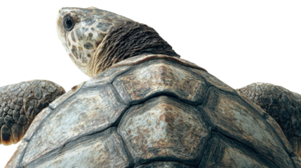 Marine Turtle's Perspective: A close-up shot offering a unique view of the intricate details of a sea turtle's carapace and head, highlighting its rugged texture and ancient wisdom.