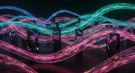 Abstract visualization of flowing vibrant digital data streams and networks