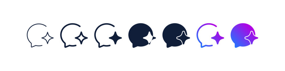 AI chat or smart messaging icon sparkle stars symbol , chat message speech bubble icon set. Generative, generated AI logo gradient. for Artificial intelligence conversation, chatbot, AI assistant