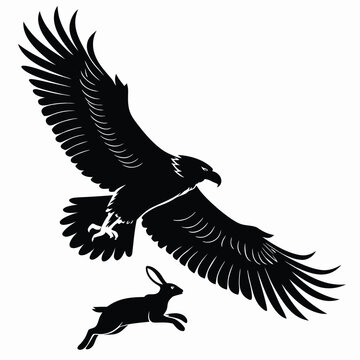 Eagle catching rabbit silhouette