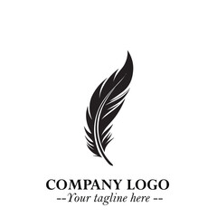 Feather Logo Symbol in Black on the White Background Minimalist Elegant Vector Illustration	

