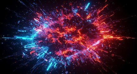 Explosive Abstract A Dynamic Fusion of Blue and Red Particles Against a Dark Backdrop