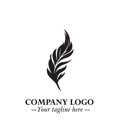 Feather Logo Symbol in Black on the White Background Minimalist Elegant Vector Illustration	
