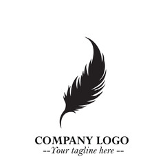 Feather Logo Symbol in Black on the White Background Minimalist Elegant Vector Illustration	
