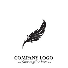Feather Logo Symbol in Black on the White Background Minimalist Elegant Vector Illustration	
