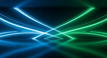Abstract neon light trails create a futuristic modern space background