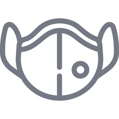 Gray Line Art Icon of a Medical Face Mask with Ear Loops and a Filter Valve on a Transparent Background