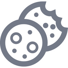 Gray Icon of Two Chocolate Chip Cookies One Partially Eaten Isolated on White Background Vector Illustration