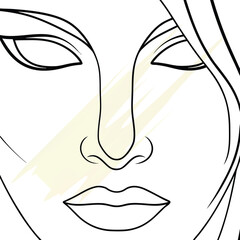 Minimalist line art a woman's face with closed eyes pale yellow accents vector