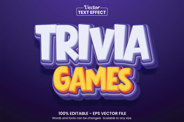 Trivia Games Text Effect – Editable 3D Bold Typography Style – Fun Quiz Game Font Vector Design for App, Poster, or Entertainment Theme