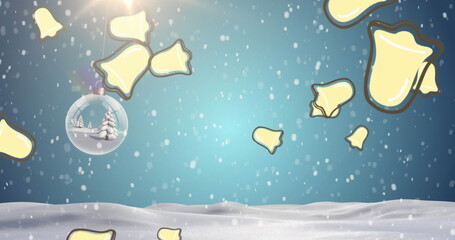 Image of bells falling over christmas decoration