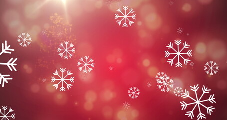 Snowflakes falling over shooting star forming a christmas tree against red background