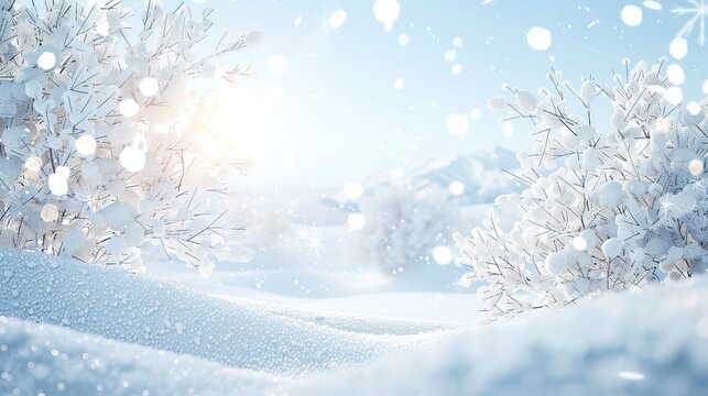 Winter Snow Background with Snowflakes and Sunlight