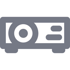 Gray Silhouette of a Projector Device with Lens on a White Background