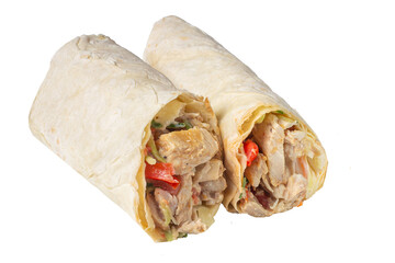 Two Delicious Chicken Wraps with Fresh Vegetables Isolated Image