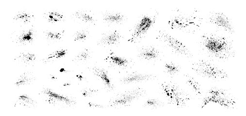 Aerosol spray paint effect. Punk grunge graffiti paint spots and drops. Inky blots or splashes. Dirty grunge splash stains, spraypaint vector elements for graffiti overlay or distressed graphic design