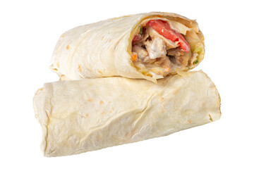 Two Delicious Chicken Wraps with Fresh Vegetables Isolated Image