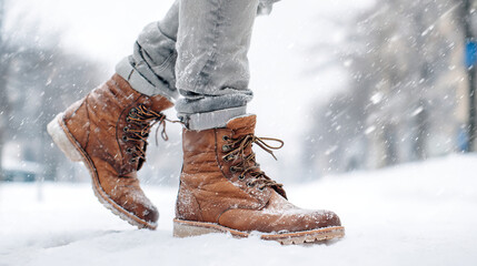 Trendy Winter Boots and Jacket with Snow Falling on Transparent Background