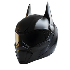 Sleek black futuristic motorcycle helmet with iconic bat ears, ready for thrilling rides and daring adventures, inspiring power and style