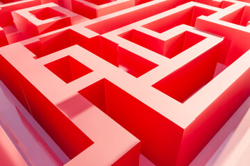 Intricate red maze with elevated pathways and sharp turns