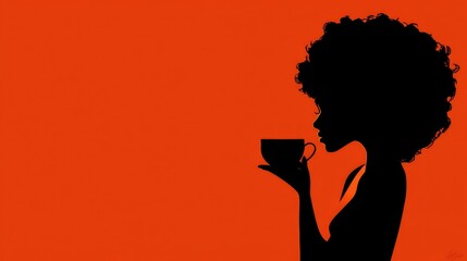 silhouette side view of a woman in  thick afro sipping on coffee