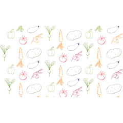 Hand Drawn Vegetables And Fruits Seamless Pattern In Multiple Colors On Transparent Background