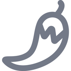 Grey Outline Icon of a Chili Pepper on a Transparent Background Representing Spice Heat and Food Ingredient