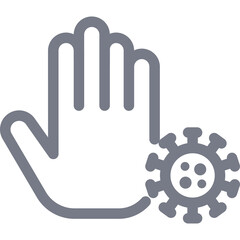 Grey Outline Icon Of A Human Hand Raised To Stop A Virus Particle On A Transparent Background Represents Stopping Disease Or Infection