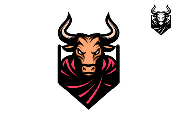 Angry Red Cape Bull Mascot Logo for eSports and Gaming