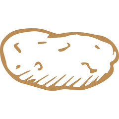 Hand drawn illustration of a single potato with a brown outline on a transparent background representing root vegetables and healthy eating