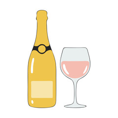 vector bottle and glass of red wine