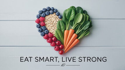 Heart shape of fruits, oats, and spinach with 